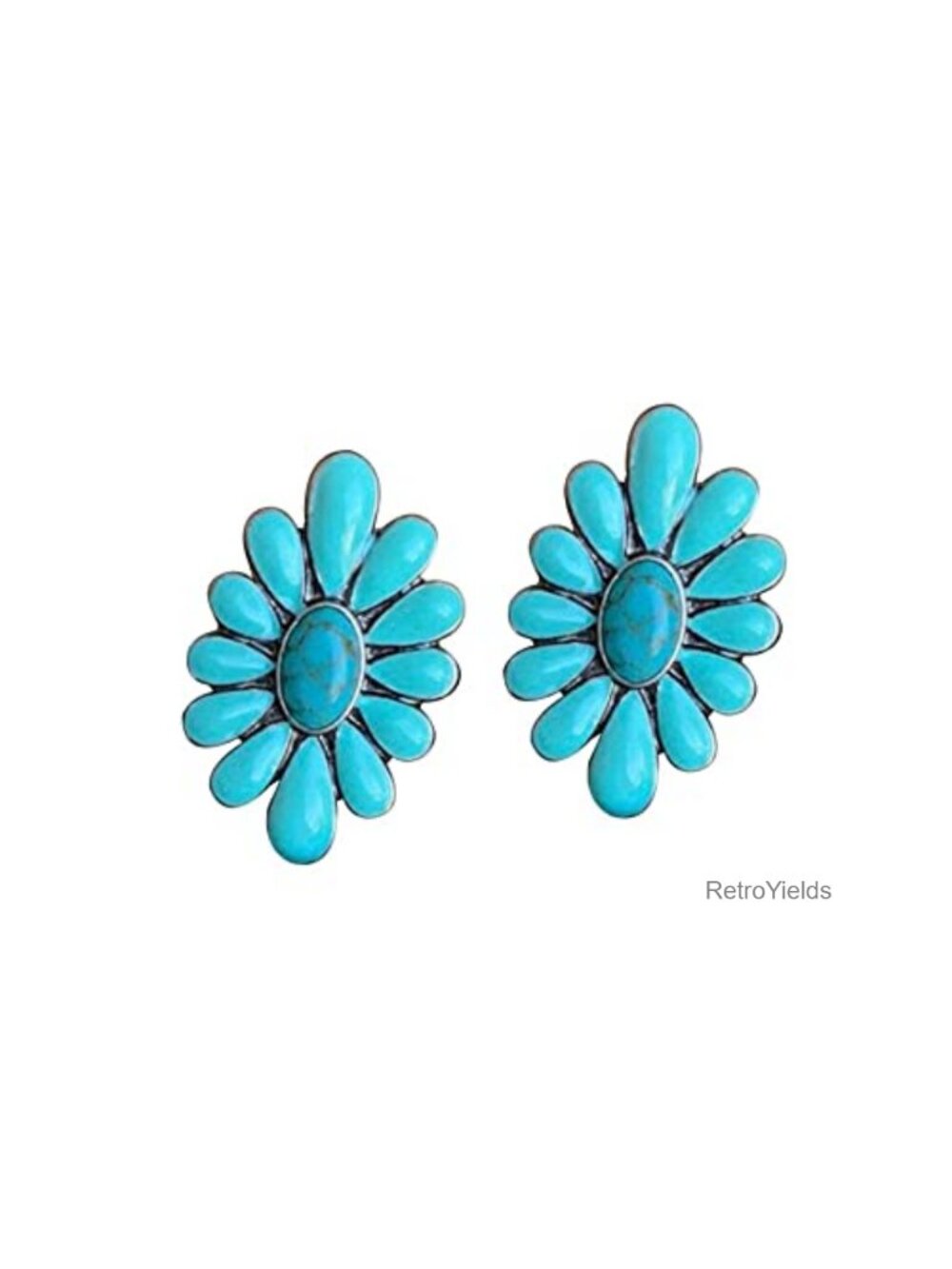 Turquoise Geometric Flower Drop Dangle Earrings Boho Statement